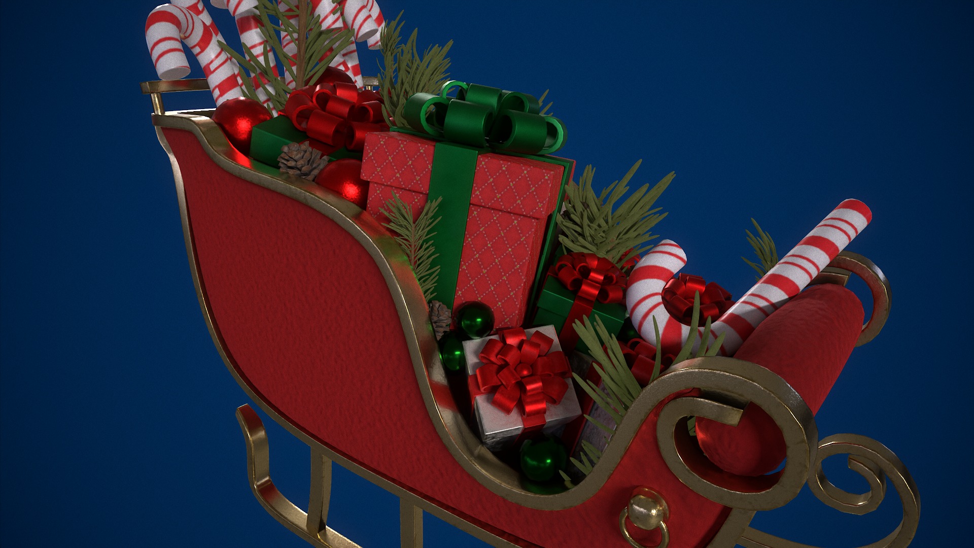 Santas Glimmering Sleigh Low-poly 3D model_6