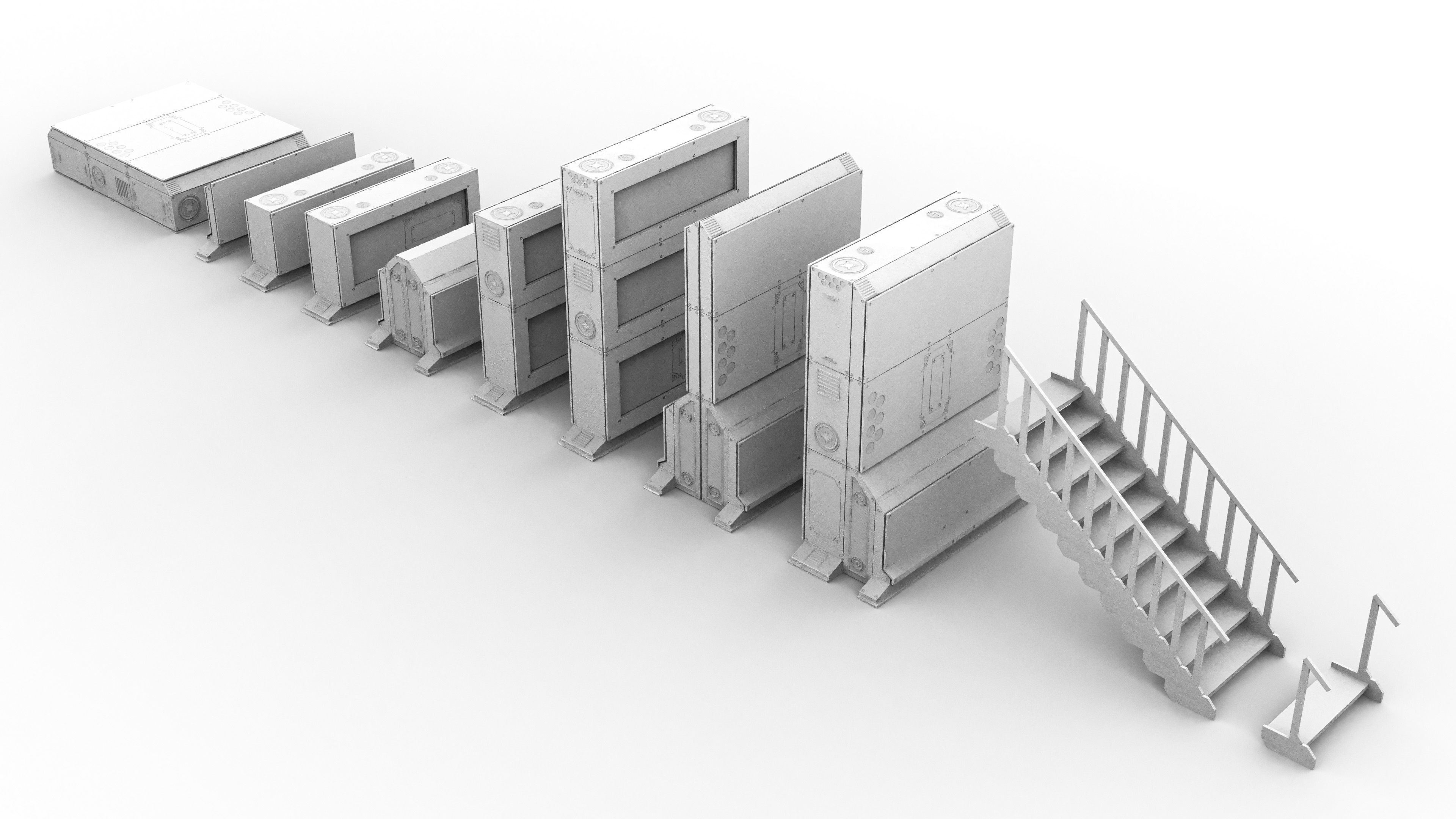 Sci-Fi Cover Wall Low-poly 3D model_7