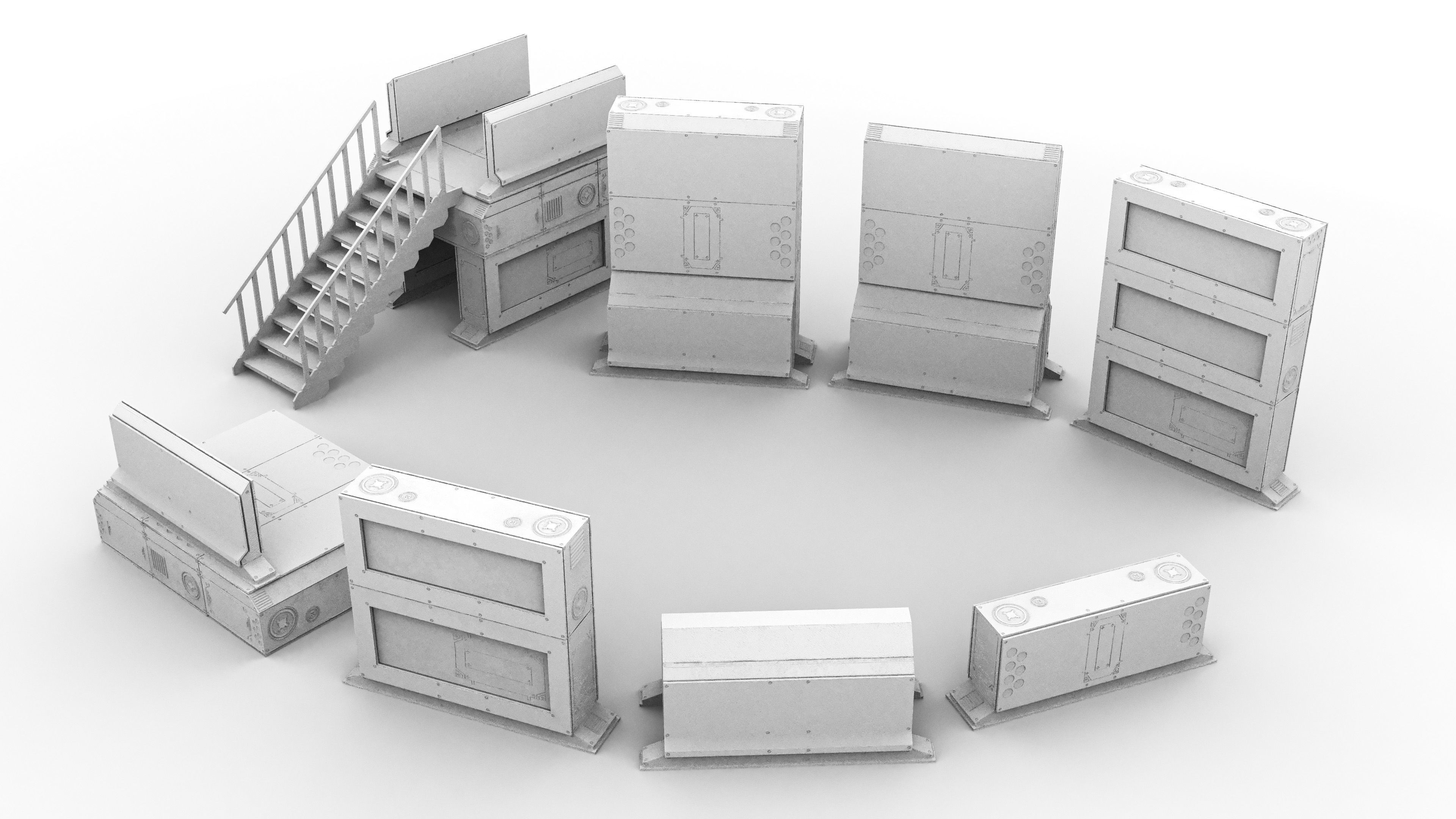 Sci-Fi Cover Wall Low-poly 3D model_6