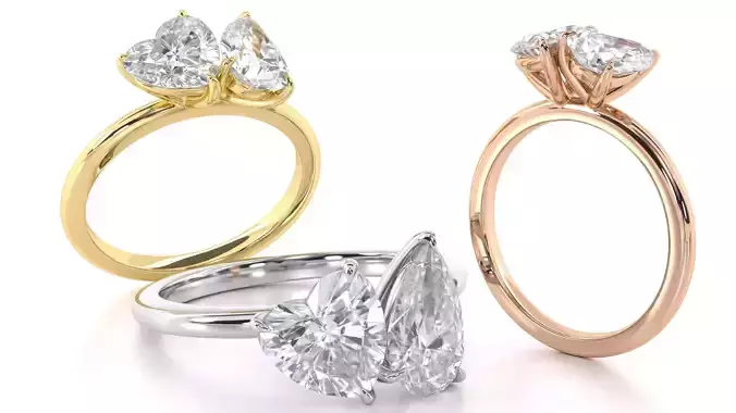 Pear and Heart Cut Diamond Duo Engagement Ring