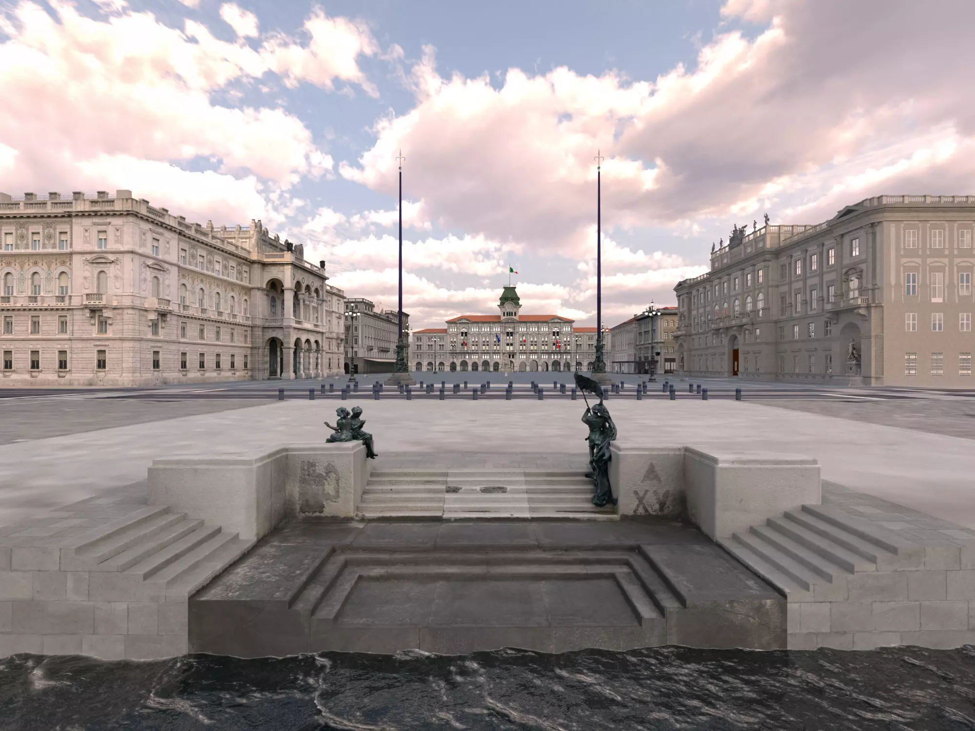 Piazza Unita d Italia Trieste PBR Environment Low-poly 3D model