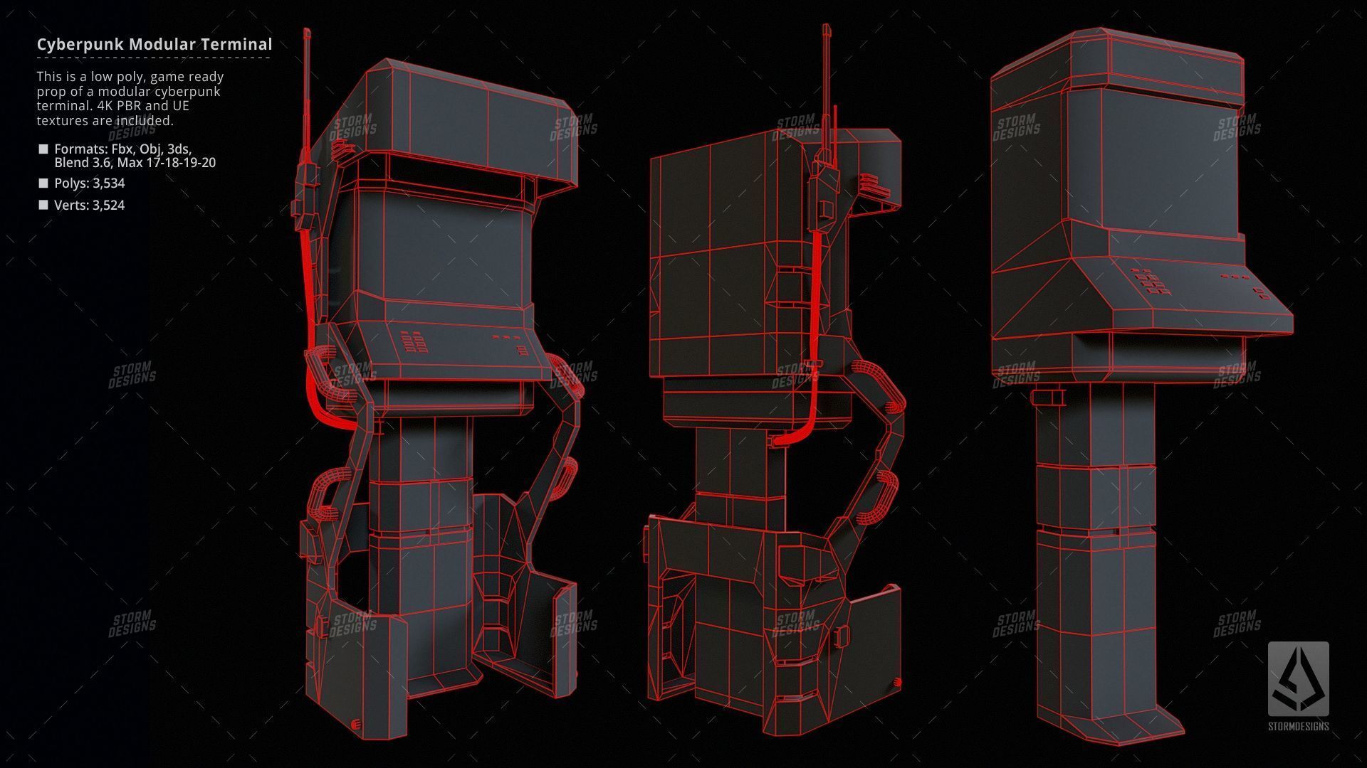 Cyberpunk ATM Modular Terminal Computer Low Poly 3D PBR UE5 Low-poly 3D model_8