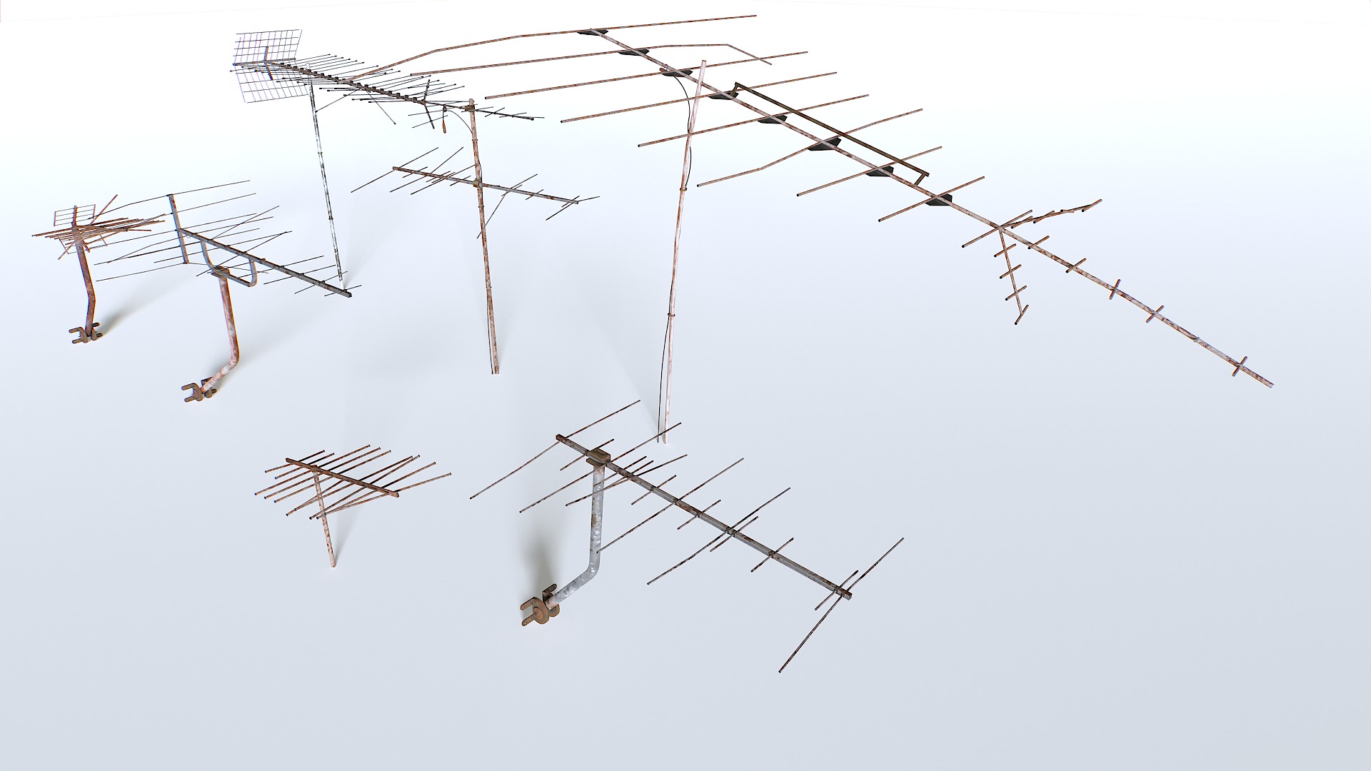 Rusty Old Tv antennas pack Low-poly 3D model_2