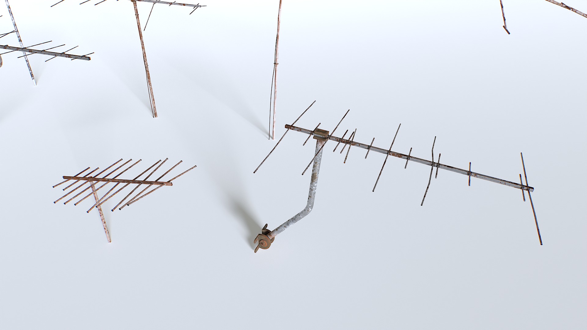 Rusty Old Tv antennas pack Low-poly 3D model_3
