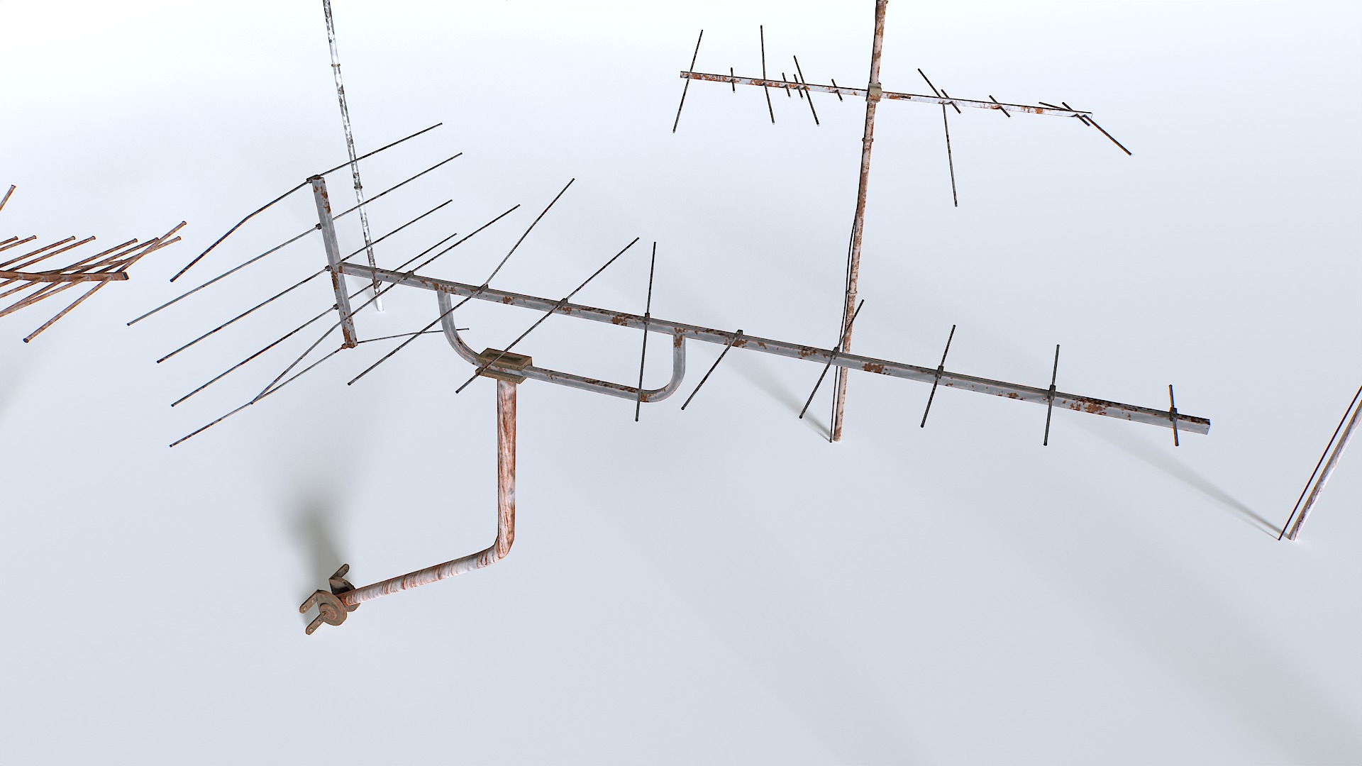 Rusty Old Tv antennas pack Low-poly 3D model_4