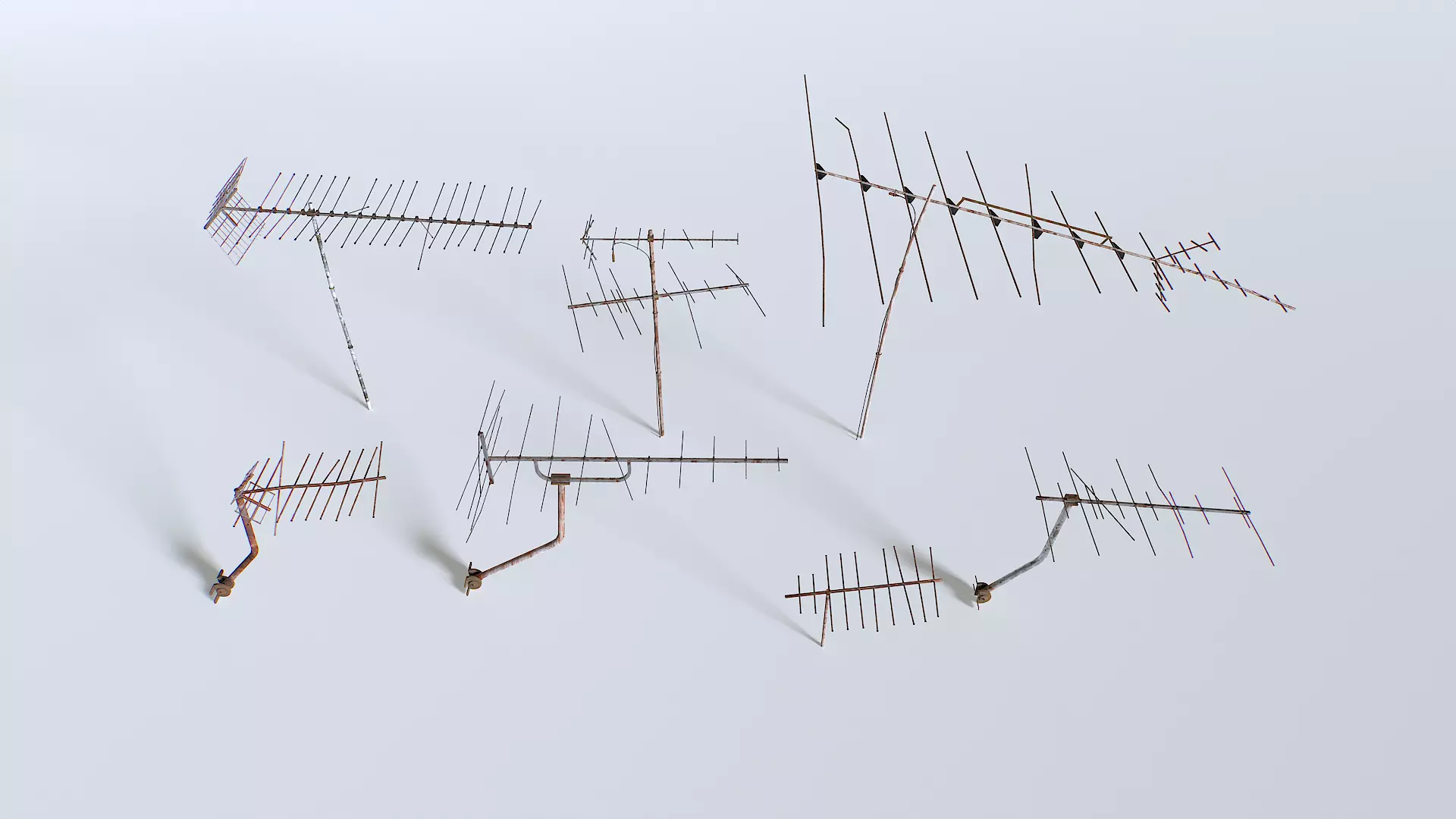 Rusty Old Tv antennas pack Low-poly 3D model_0