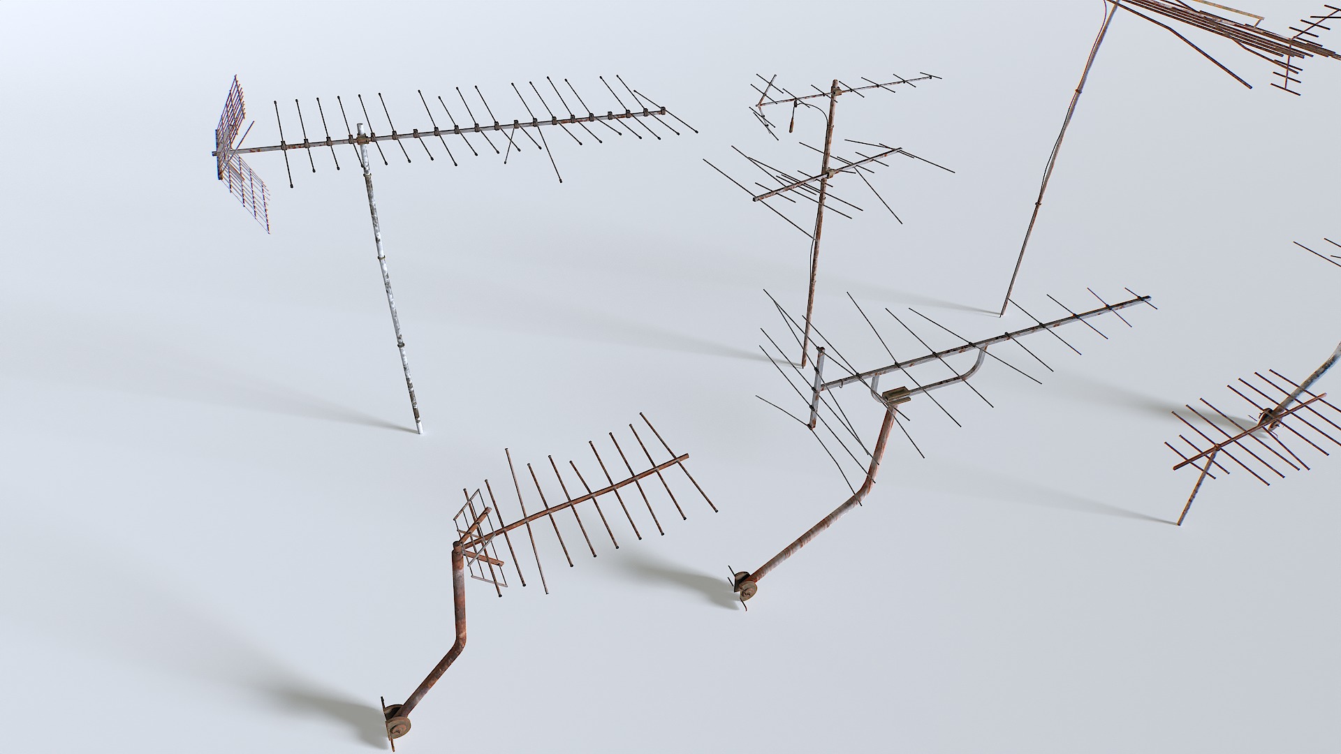 Rusty Old Tv antennas pack Low-poly 3D model_1