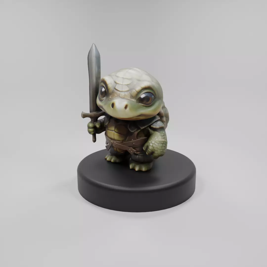 Chibi Warrior Turtle 3D Model Cute Miniature Hero Low-poly 3D model