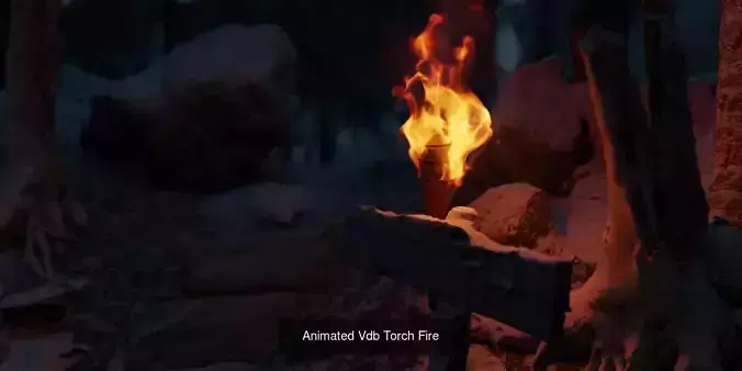 Wooden Torch and VDB Animated Torch Fire 3D Model Collection