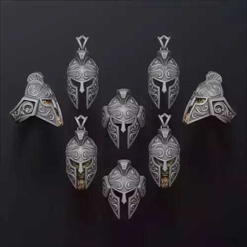 Warrior Helmet Pendant Ring v3 Collection