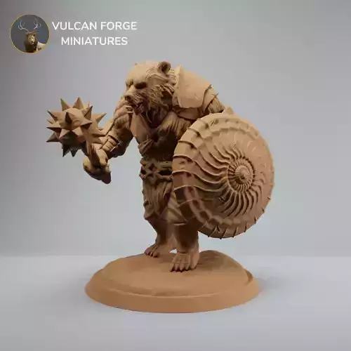 Werebear bear fighter with mace and shield