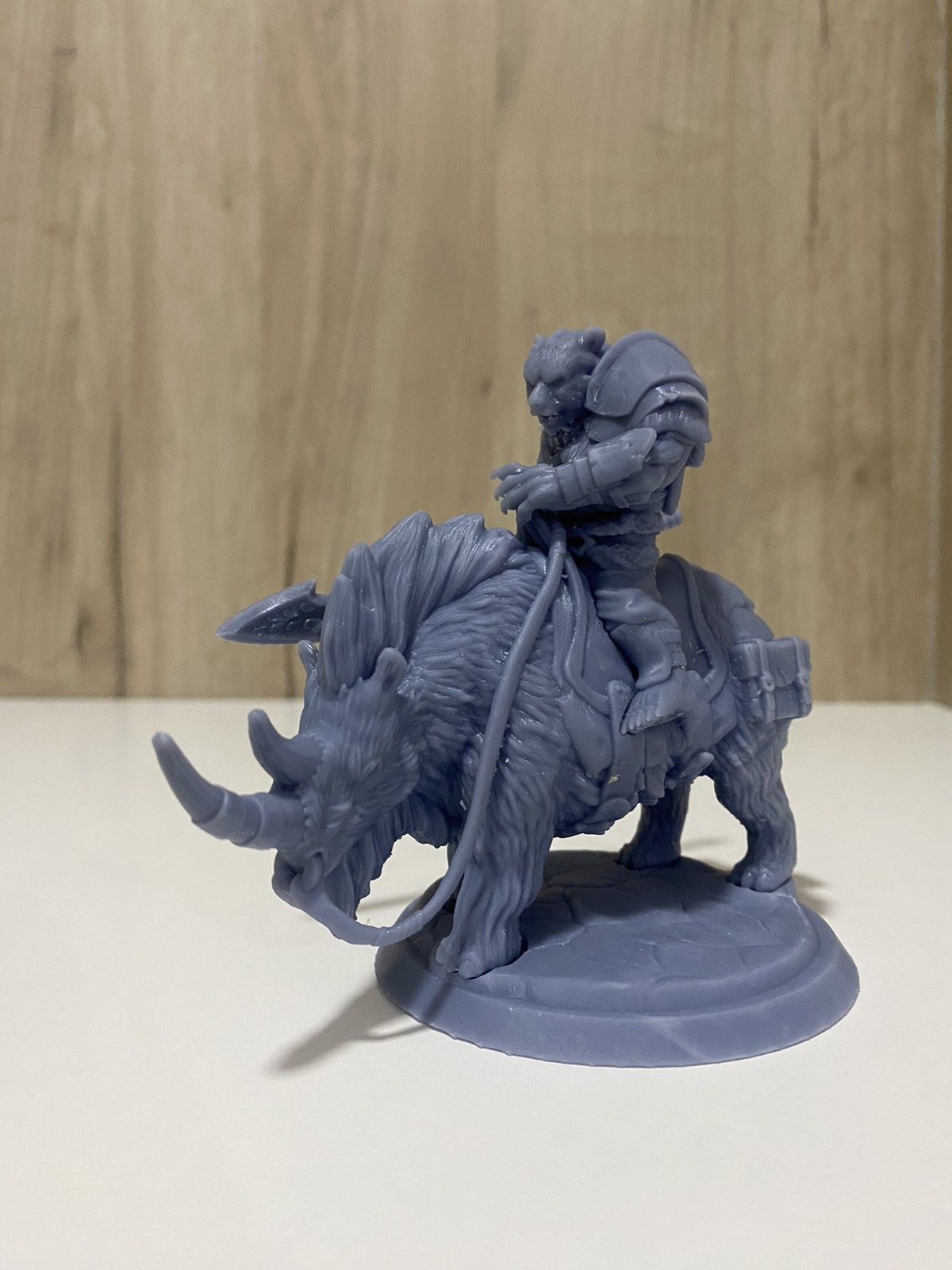 Bear warrior rider on woolly rhino werebear with spear 3D print model_4