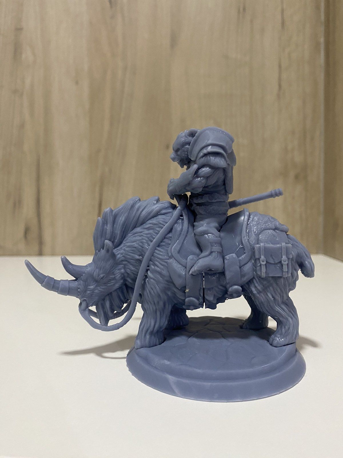 Bear warrior rider on woolly rhino werebear with spear 3D print model_5