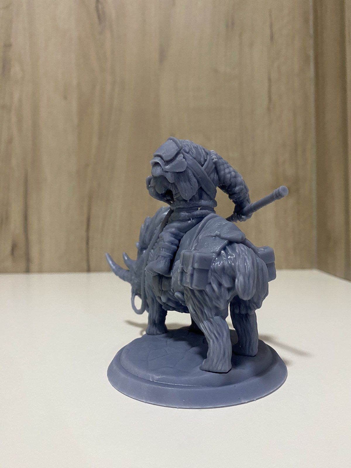 Bear warrior rider on woolly rhino werebear with spear 3D print model_6