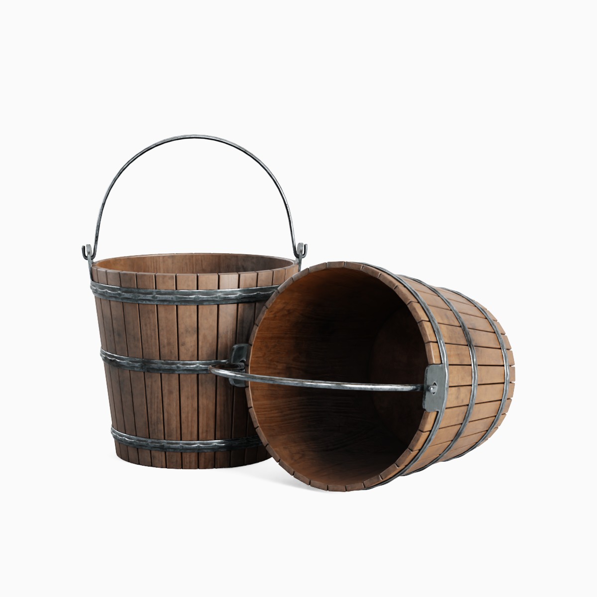 Wooden Bucket 01 3D model_3