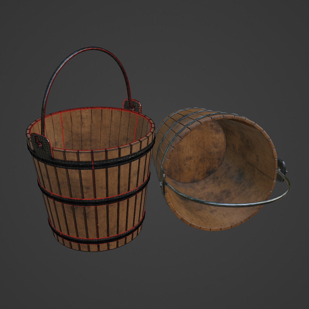 Wooden Bucket 01 3D model_7