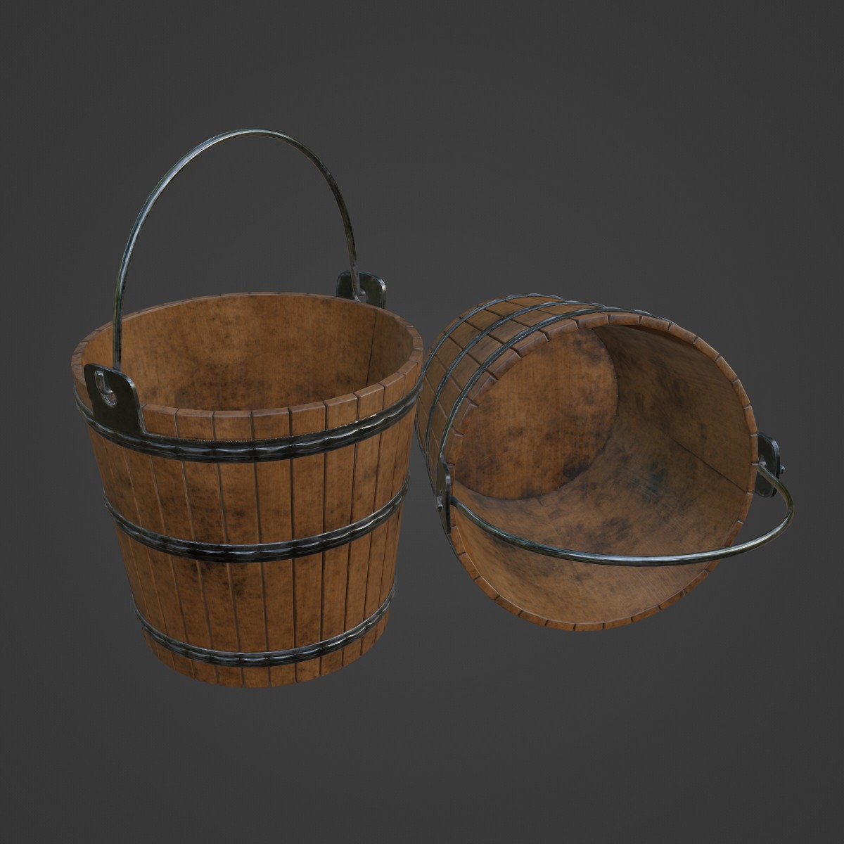 Wooden Bucket 01 3D model_6