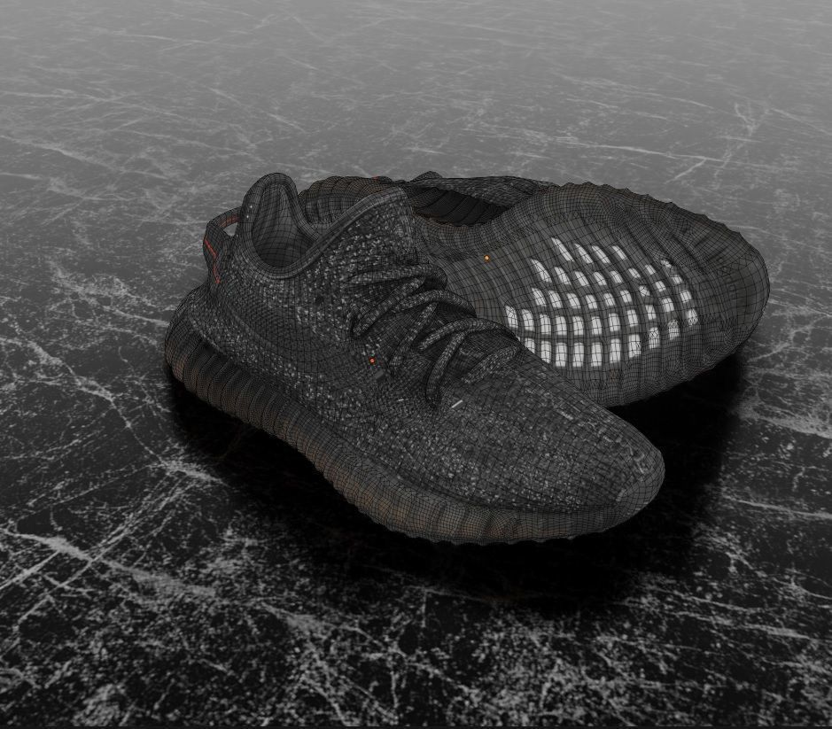 ADIDAS YEEZY BOOST RUNNER 350 V2 STATIC BLACK 3D SHOES Low-poly 3D model_13