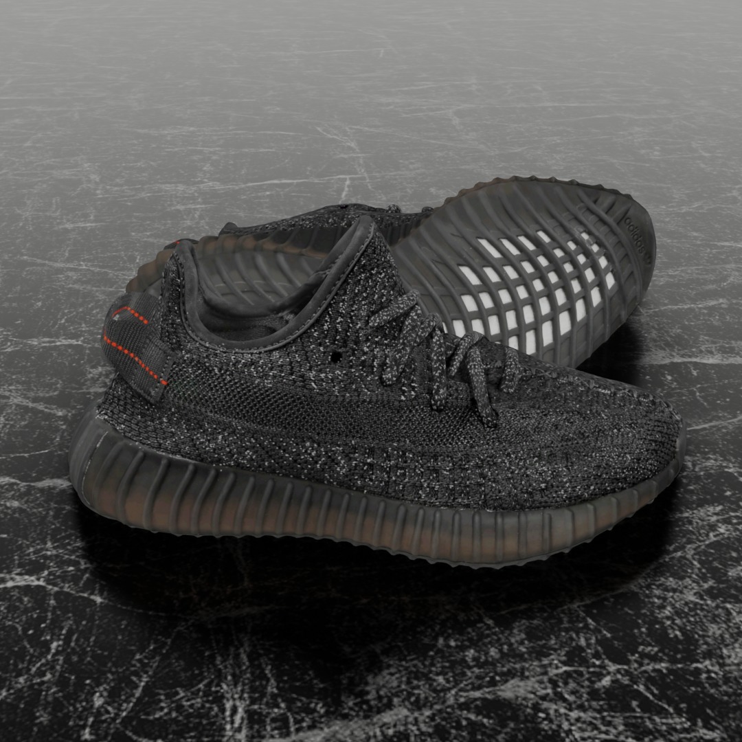 ADIDAS YEEZY BOOST RUNNER 350 V2 STATIC BLACK 3D SHOES Low-poly 3D model_4