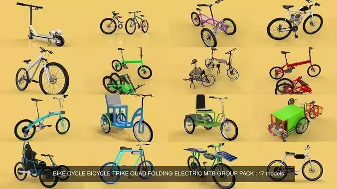 BIKE CYCLE BICYCLE TRIKE QUAD FOLDING ELECTRIC MTB GROUP PACK 3D Model Collection