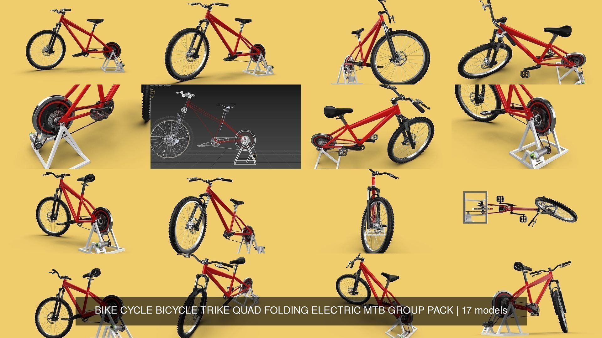 BIKE CYCLE BICYCLE TRIKE QUAD FOLDING ELECTRIC MTB GROUP PACK 3D Model Collection_4