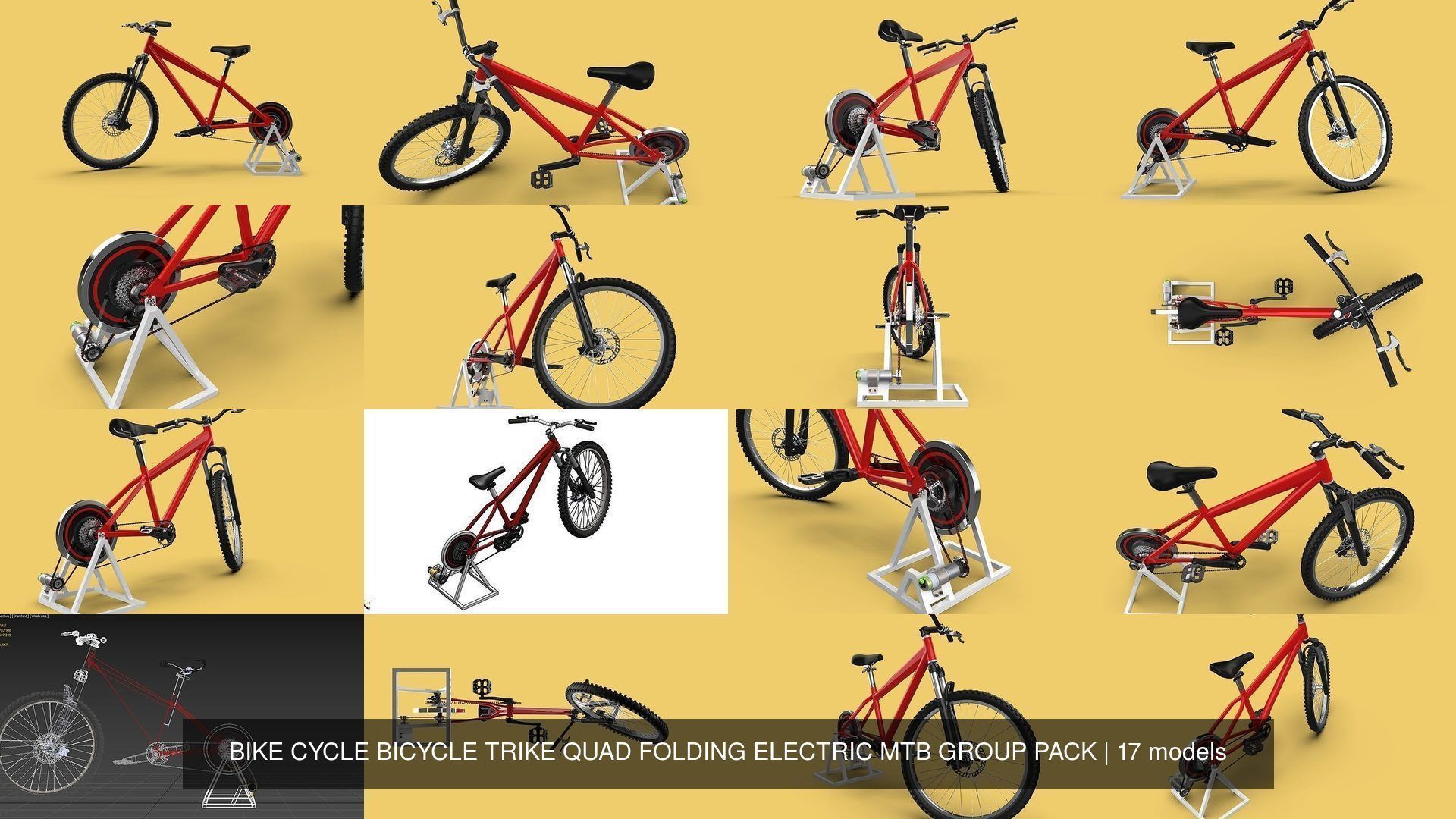BIKE CYCLE BICYCLE TRIKE QUAD FOLDING ELECTRIC MTB GROUP PACK 3D Model Collection_3