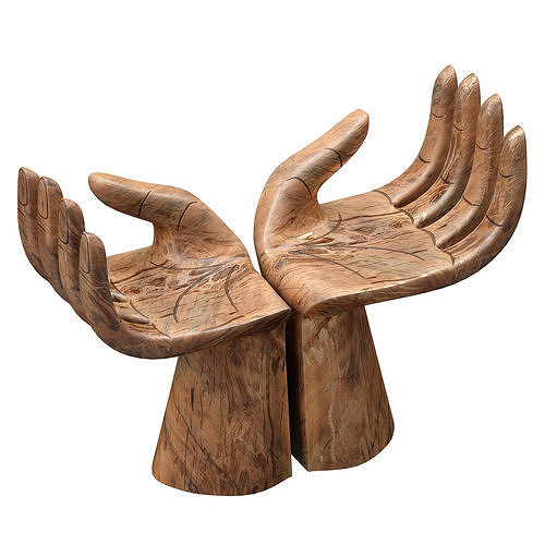 Wooden chair sculpture hand of Buddha God 3D model