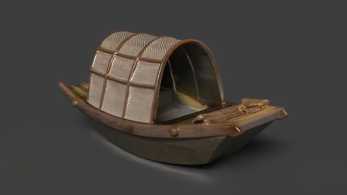 Chinese wooden boat  figure  Low-poly 3D model