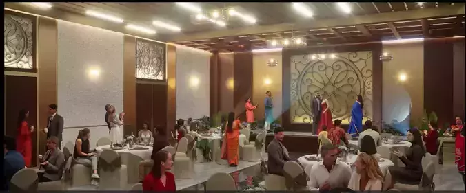 Luxury Banquet Event hall with interior model detail Low-poly 3D model