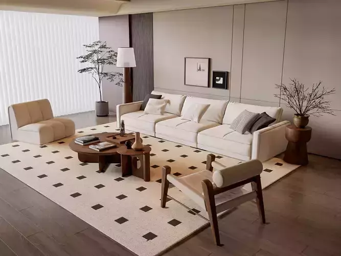 Sofa Coffee table Wall panel Living Combination 6 3D model