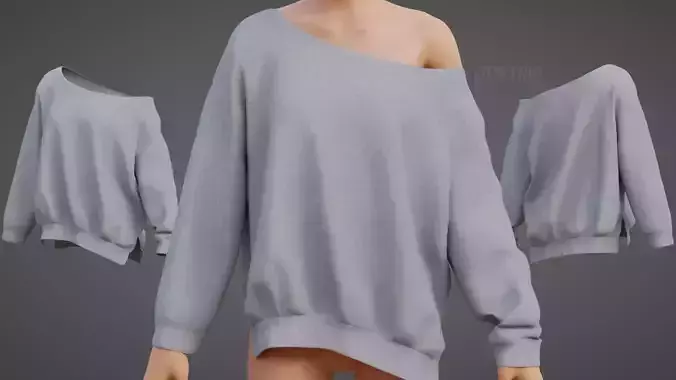 Womens Asymmetric Off Shoulder Jumper - Knit Pullover Sweater Low-poly 3D model