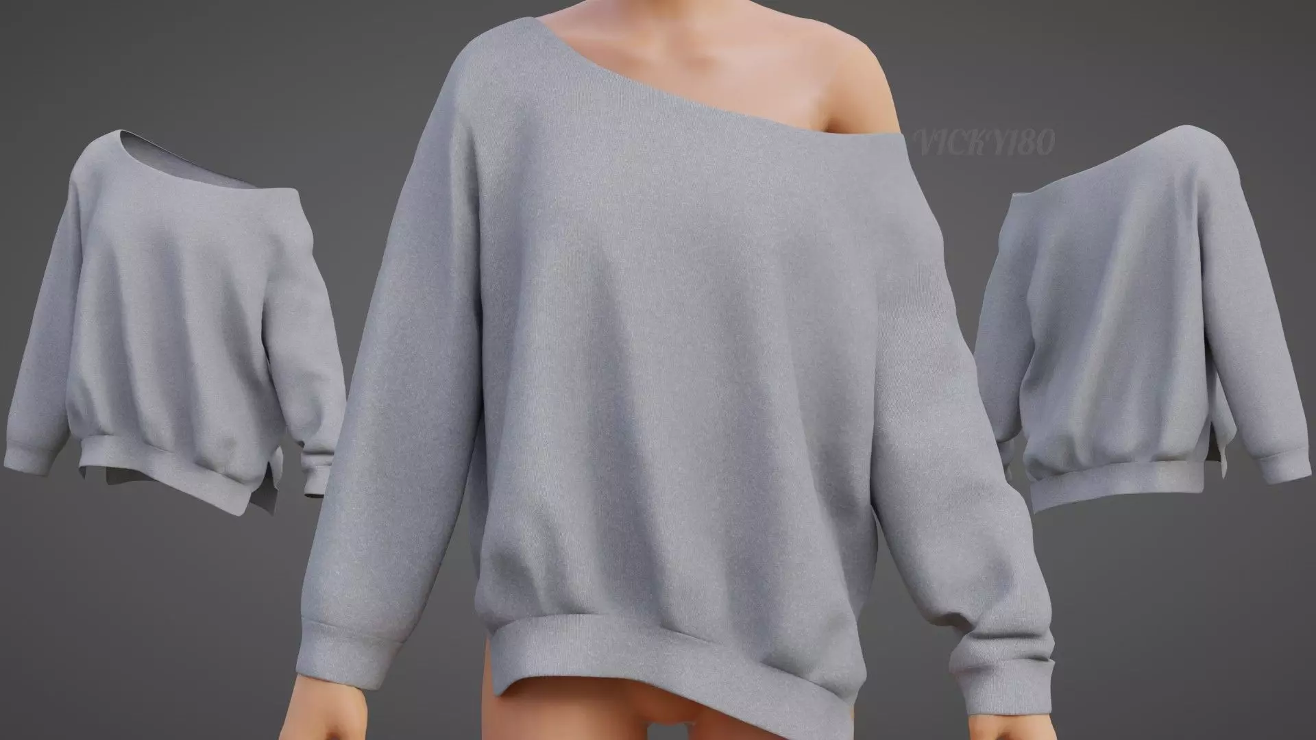 Womens Asymmetric Off Shoulder Jumper - Knit Pullover Sweater Low-poly 3D model