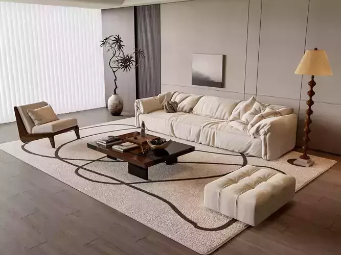 Sofa Coffee table Wall panel Living Combination 7 3D model