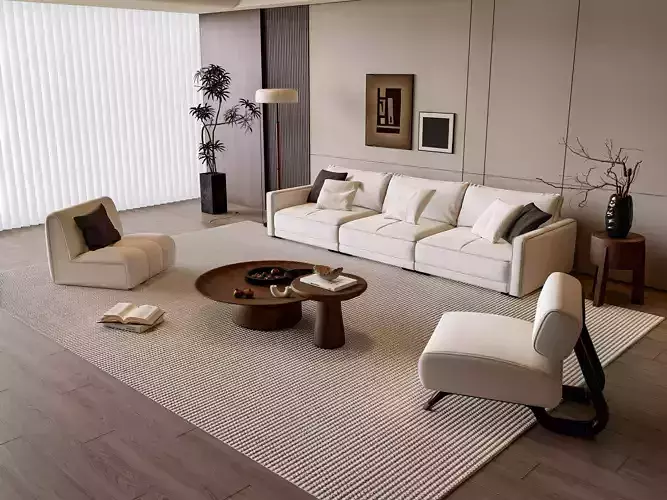 Sofa Coffee table Wall panel Living Combination 8 3D model