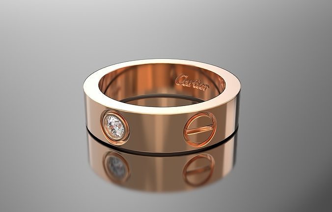 Love Ring with engraving 1 gem 3D print model