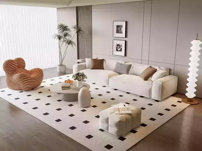 Sofa Coffee table Wall panel Living Combination 12 3D model