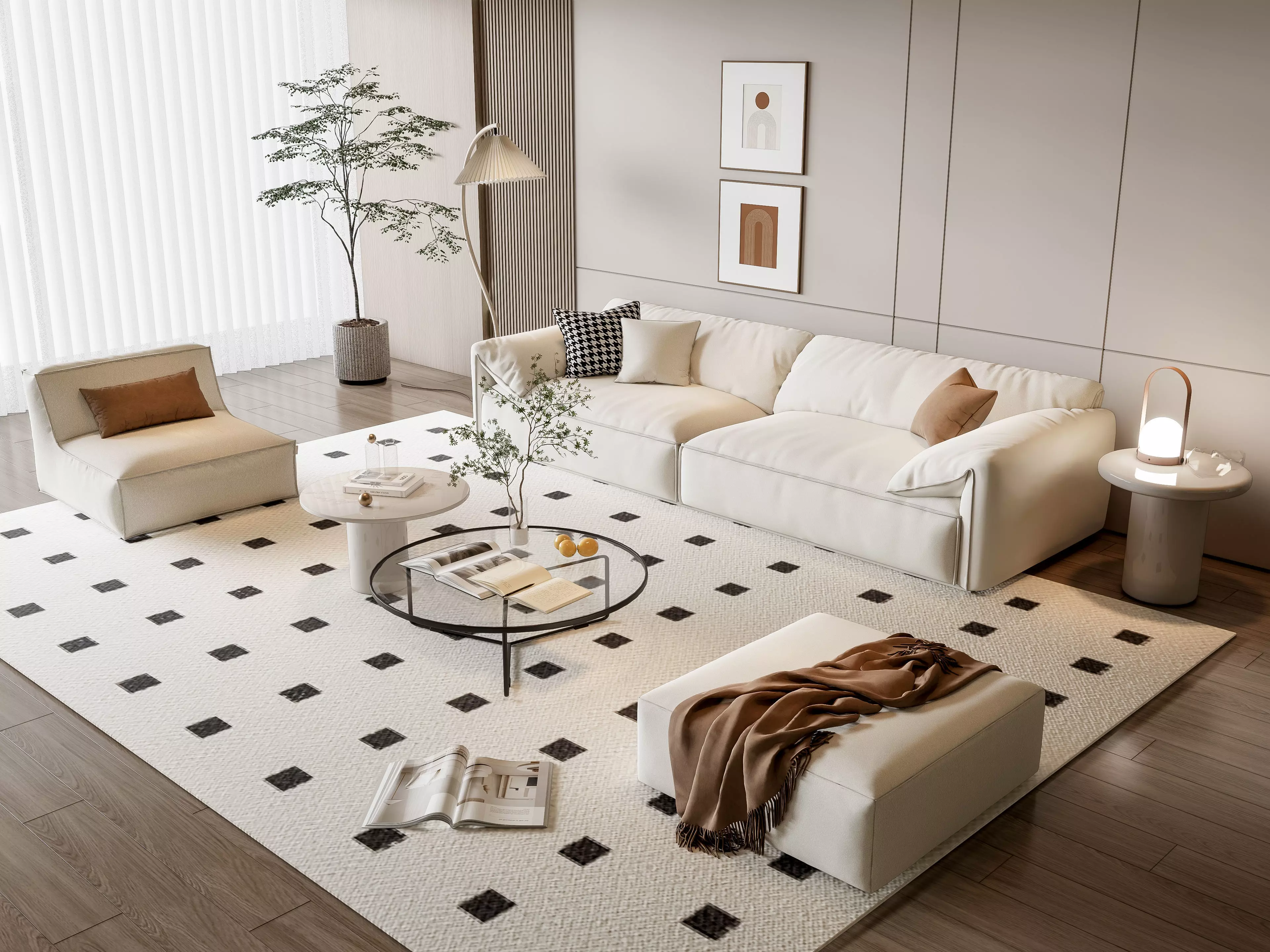 Sofa Coffee table Wall panel Living Combination 14 3D model_0