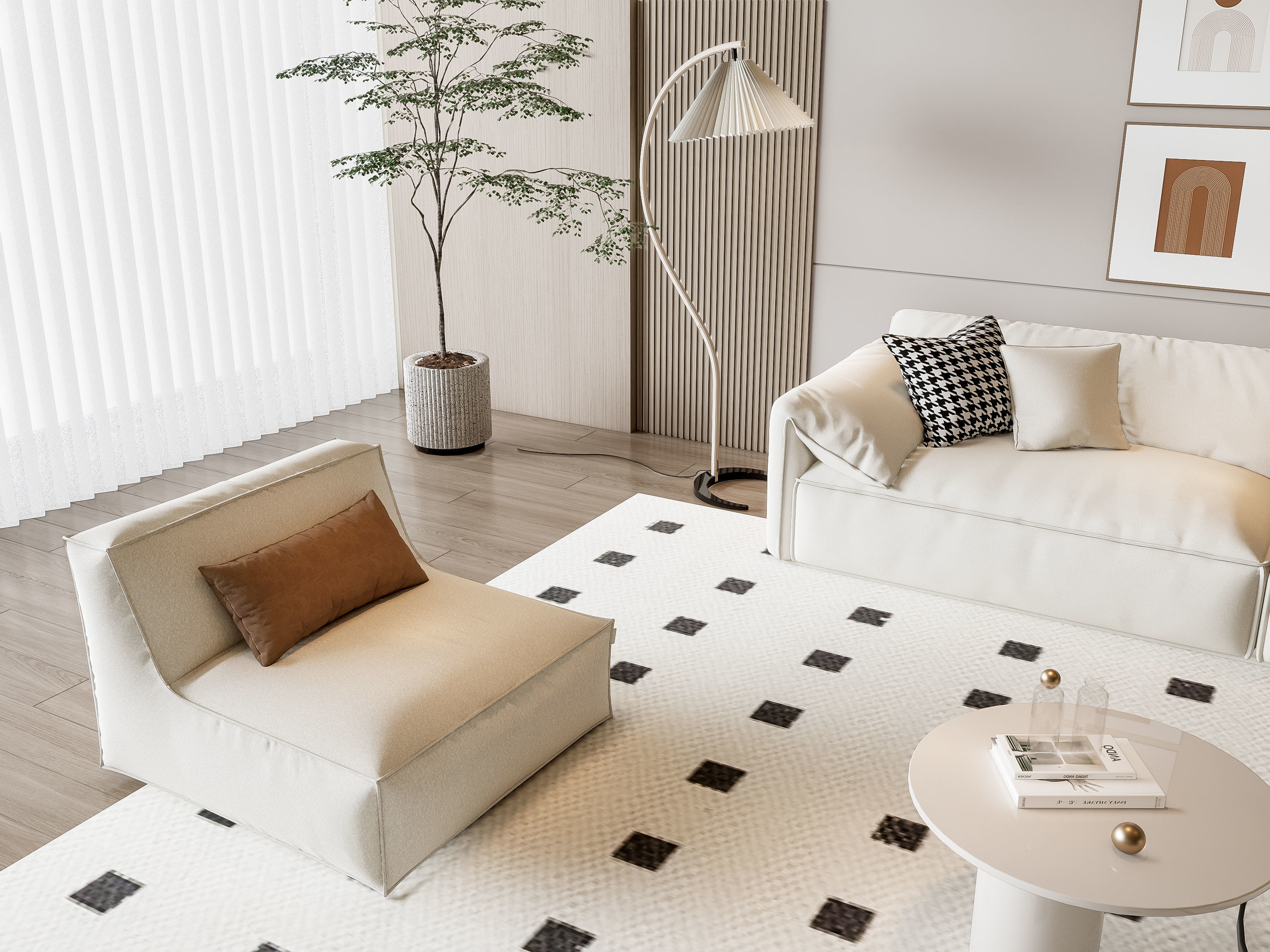 Sofa Coffee table Wall panel Living Combination 14 3D model_9