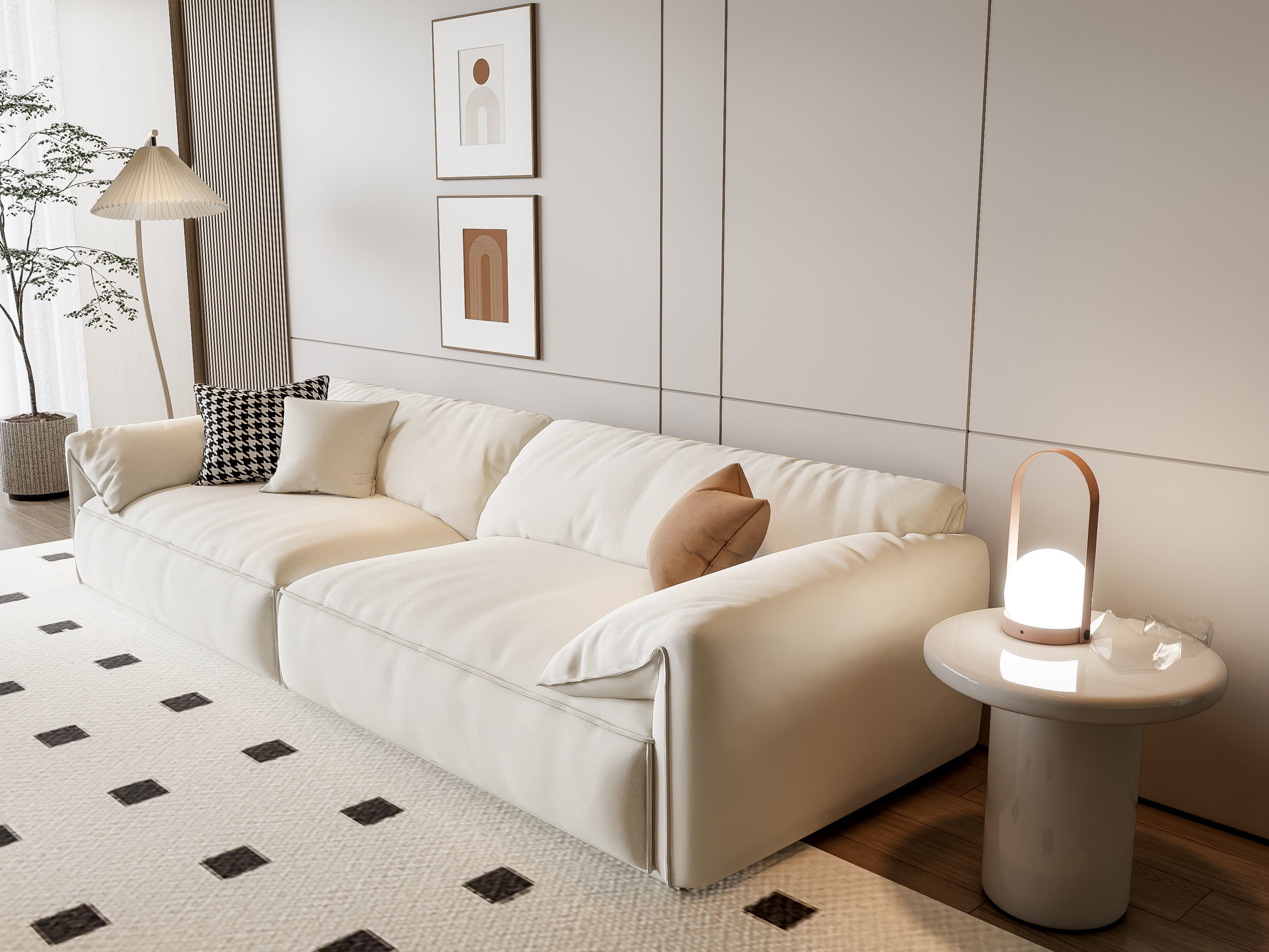 Sofa Coffee table Wall panel Living Combination 14 3D model_7