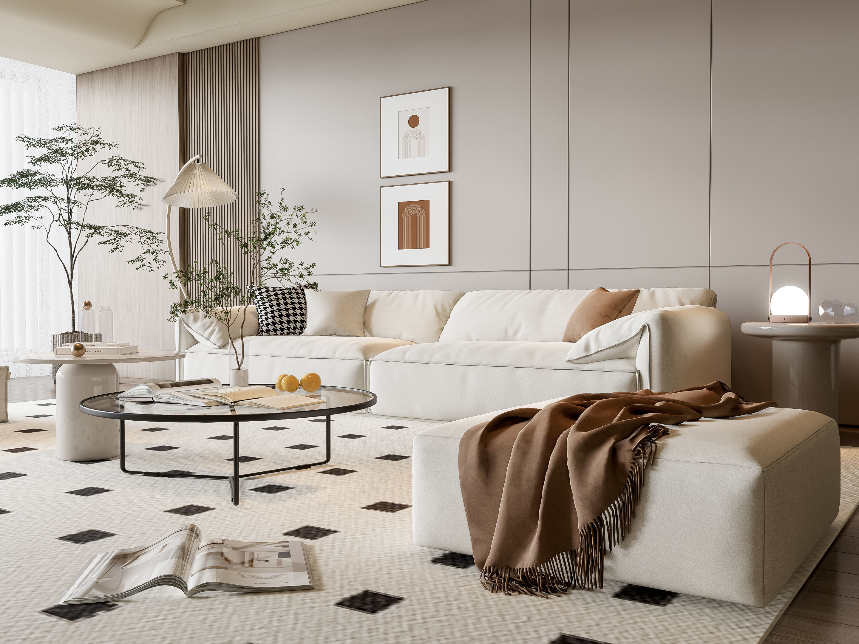 Sofa Coffee table Wall panel Living Combination 14 3D model_4