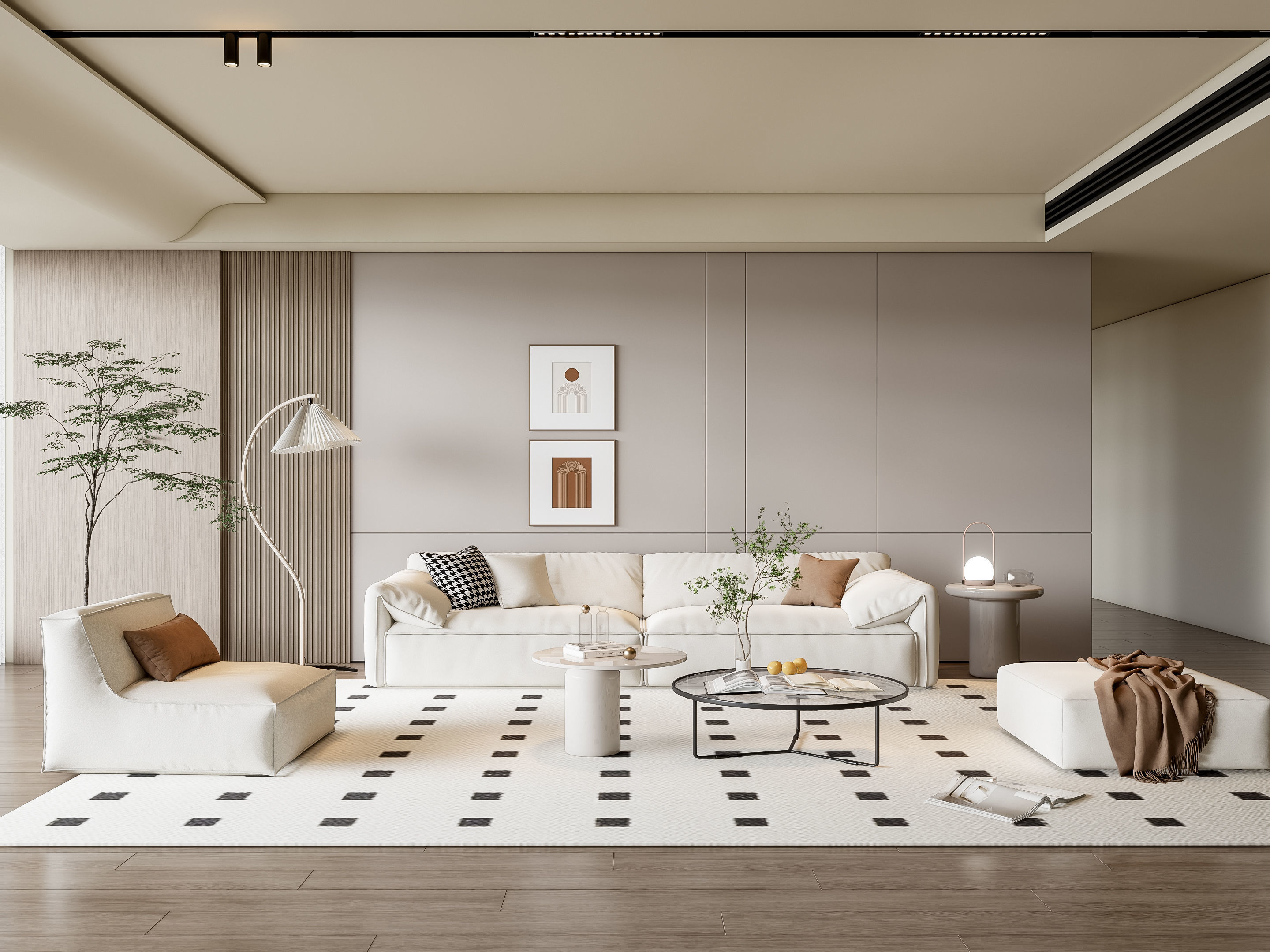 Sofa Coffee table Wall panel Living Combination 14 3D model_2