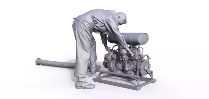 Feuerwehr DDR mit Pumpe und Rohr 3D print model
