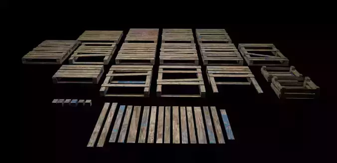 Wooden Pallets boxes and sticks Gameready and optimized assets 