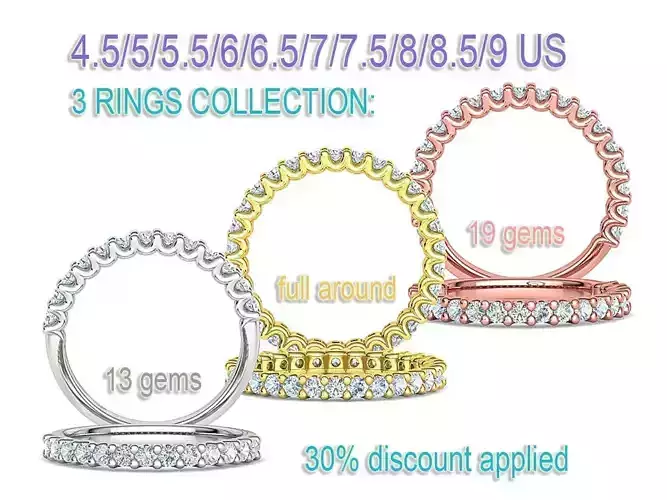 2mm Diamond Eternity Rings Collection U-shaped design 