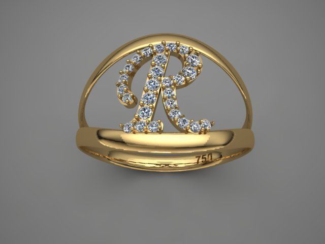 Personalized Initial Ring Custom 3D print model_2