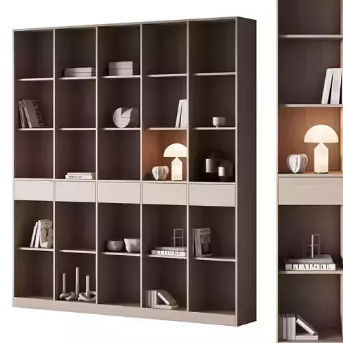 505 bookcase and rack 11 japandi wood with decor 03