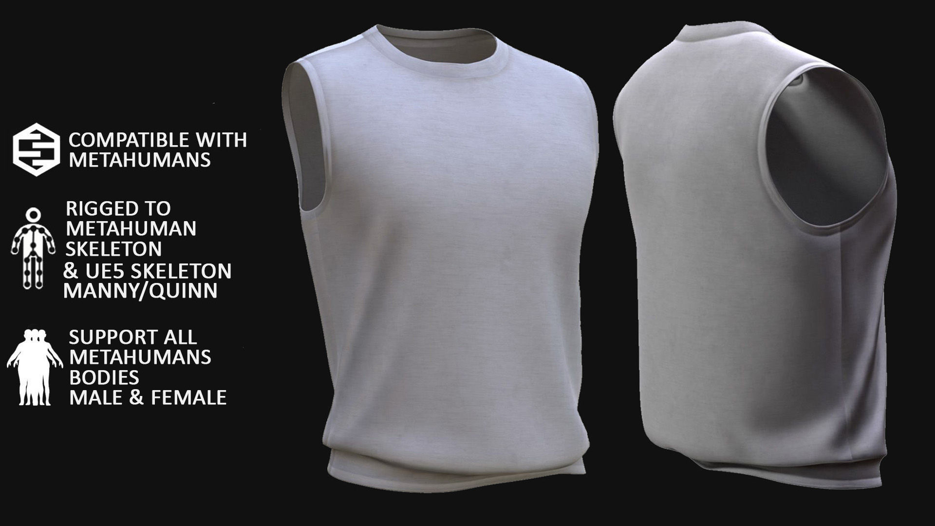 Tshirt 16 - All MH Bodies - UE5 Skeletons - Rigged Low-poly 3D model_2