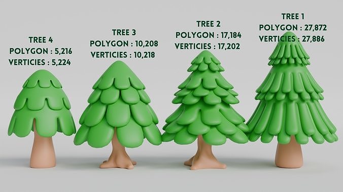 3D Cute Cartoon Tree Game Asset Collection Low-poly 3D model