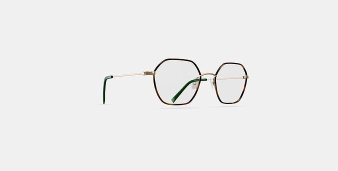 Murrow Eyeglasses in Oak Barrel with Polished Gold 3D model
