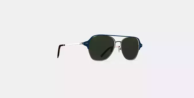 Corson Sunglasses in Polished Silver with Deep Teal